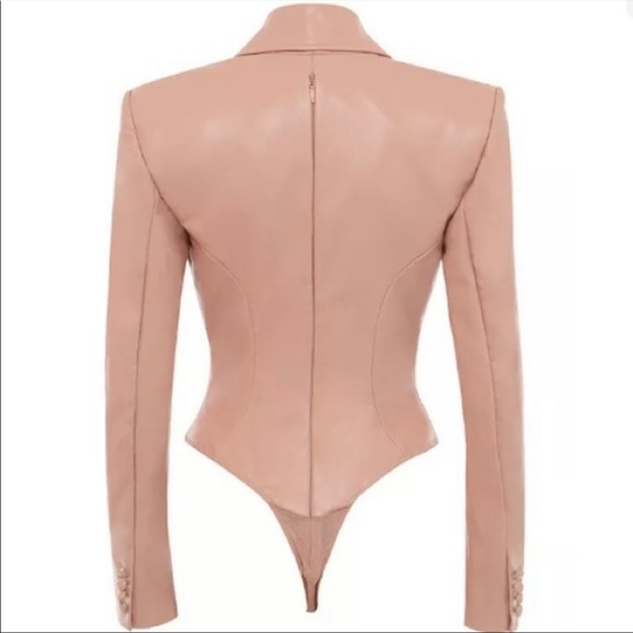 House of CB PEONY BLUSH STRETCH VEGAN LEATHER JACKET BODYSUIT - Picture 2 of 15